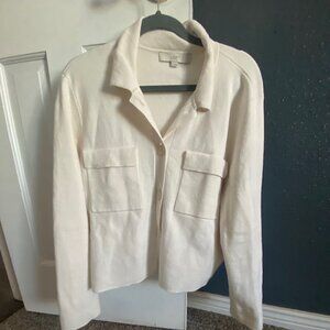 LOFT Cream/Off White Button Front Collared Sweater Knit Jacket Cardigan XL